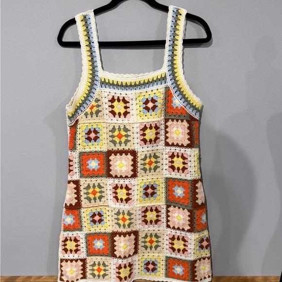 New In Ragstock Crochet Mini Dress - Colorful Granny Square Patchwork Size: S/M - Picture 4 of 12